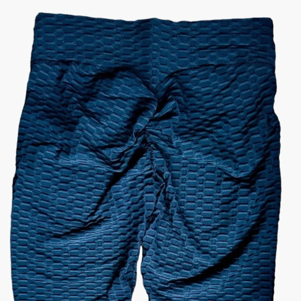 Gillya Honeycomb Scrunched Butt Lift TikTok Workout Leggings Blue Cropped M